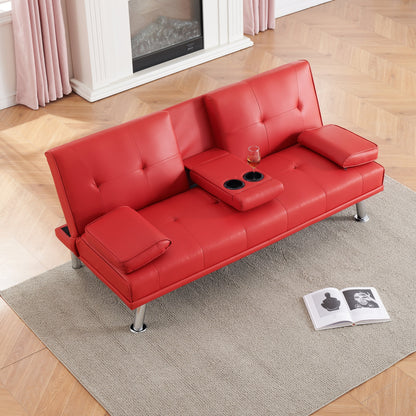 Leather Office Double Folding Sofa Bed with Matching Coffee Table, Multifunctional Design