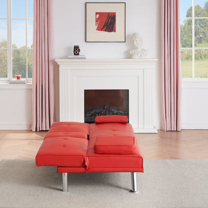 Leather Office Double Folding Sofa Bed with Matching Coffee Table, Multifunctional Design