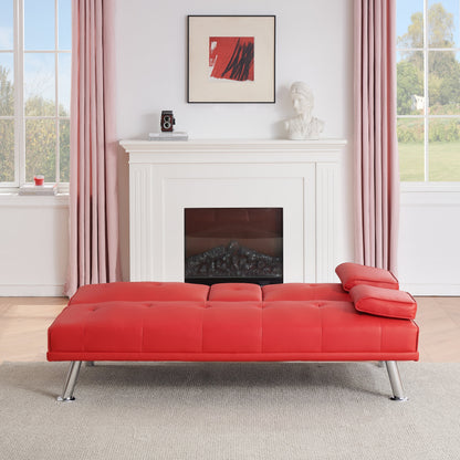 Leather Office Double Folding Sofa Bed with Matching Coffee Table, Multifunctional Design