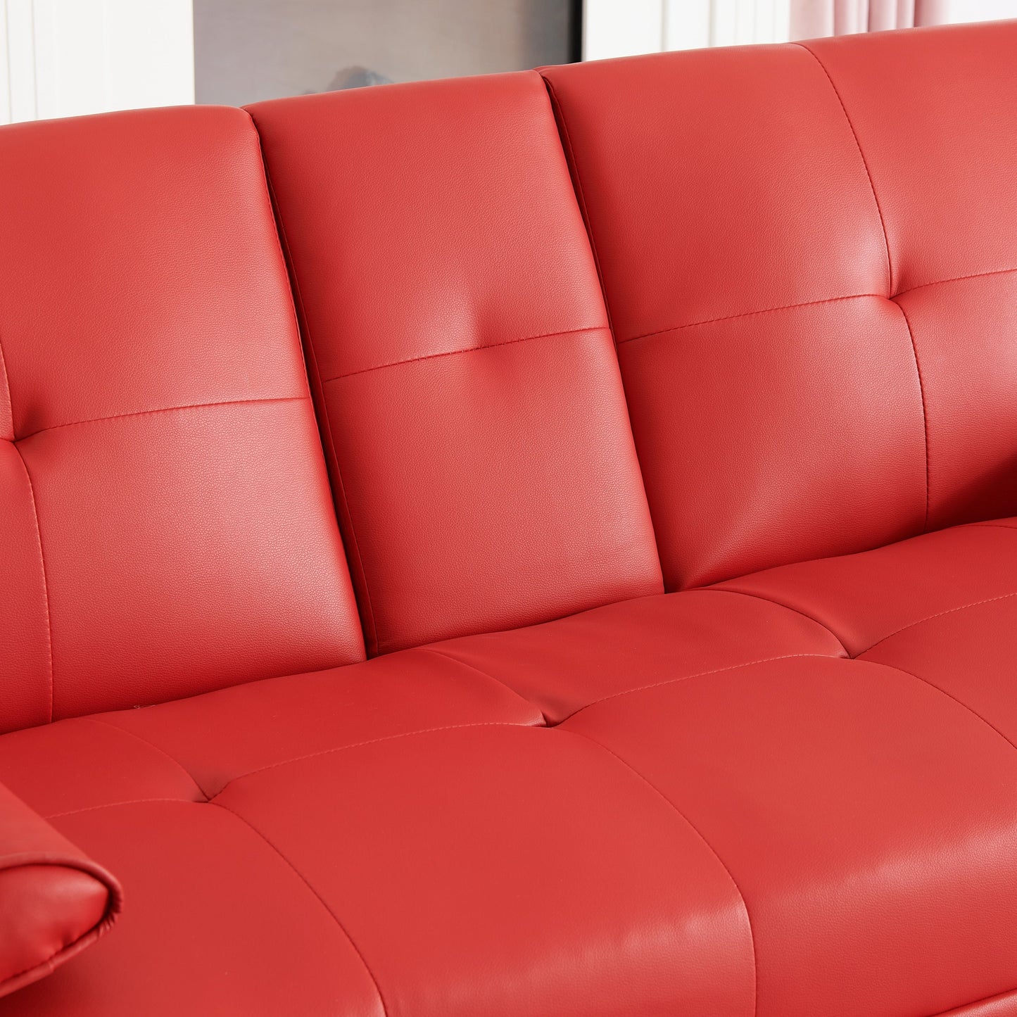 Leather Office Double Folding Sofa Bed with Matching Coffee Table, Multifunctional Design