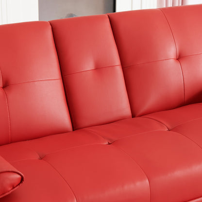Leather Office Double Folding Sofa Bed with Matching Coffee Table, Multifunctional Design