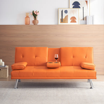 Leather Office Double Folding Sofa Bed with Matching Coffee Table, Multifunctional Design