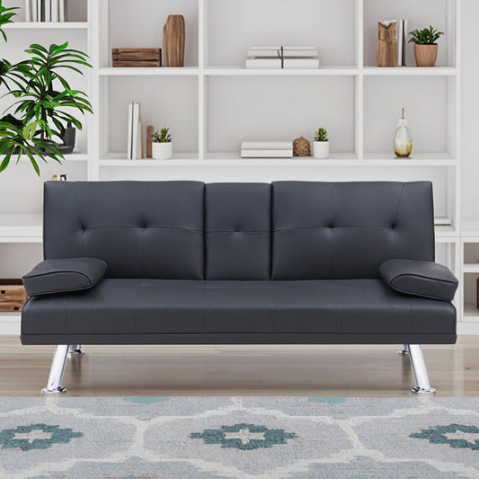 Leather Office Double Folding Sofa Bed with Matching Coffee Table, Multifunctional Design