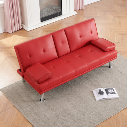 Leather Office Double Folding Sofa Bed with Matching Coffee Table, Multifunctional Design