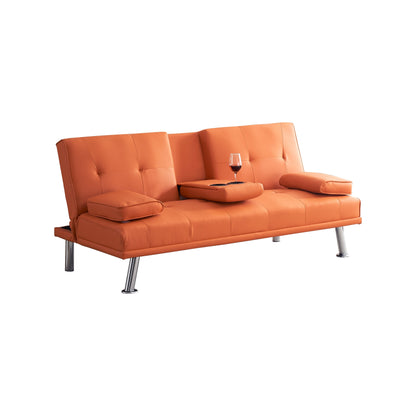 Leather Office Double Folding Sofa Bed with Matching Coffee Table, Multifunctional Design