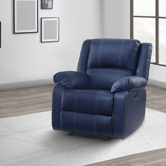 Leatherette Power Recliner Sofa with Pillow Top Armrests, Blue