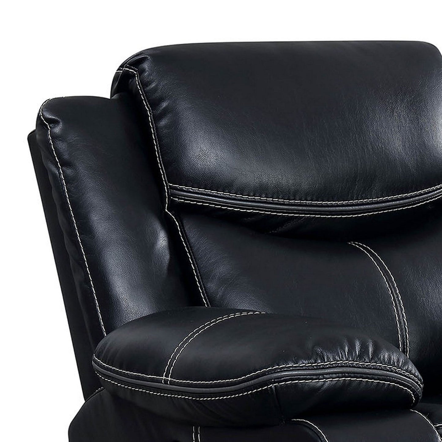 Leatherette Power Recliner With Cup Holders & Storage, Black