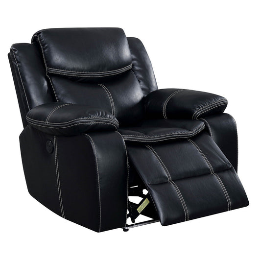 Leatherette Power Recliner With Cup Holders & Storage, Black