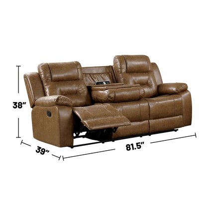 Leatherette Upholstered Sofa with Manual Reclining in Brown