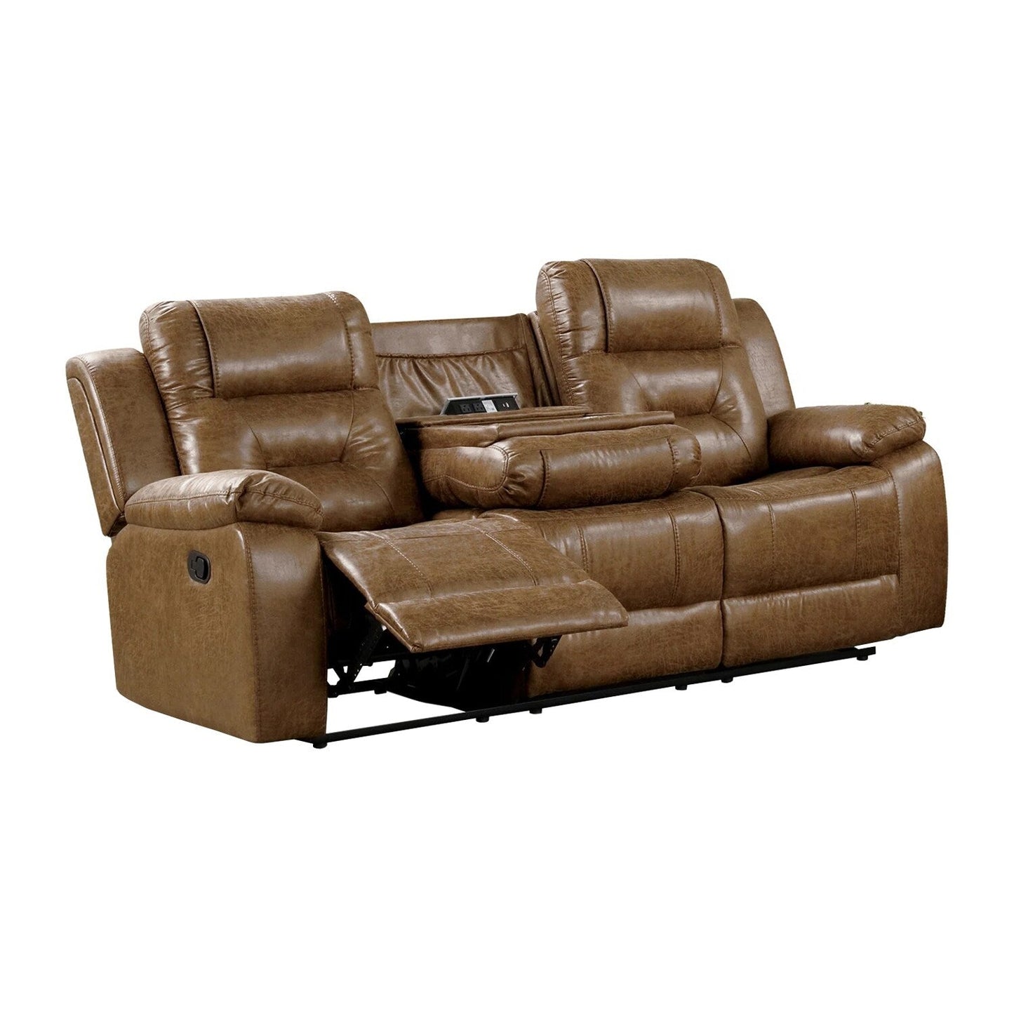 Leatherette Upholstered Sofa with Manual Reclining in Brown