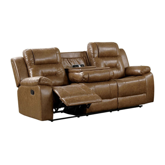 Leatherette Upholstered Sofa with Manual Reclining in Brown