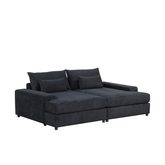 Leena Oversized Sleeper Sofa with 2 Throw Pillow, Black Fabric 88 Inch