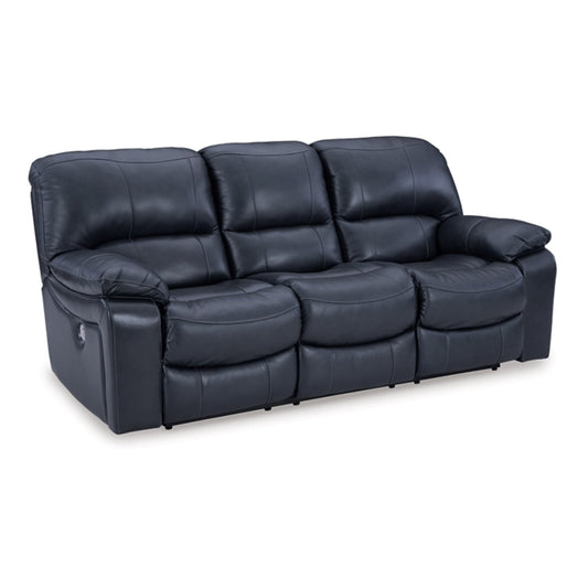 Leesa Power Recliner Sofa, Soft Ocean Blue Leather, USB Port, 88 Inch