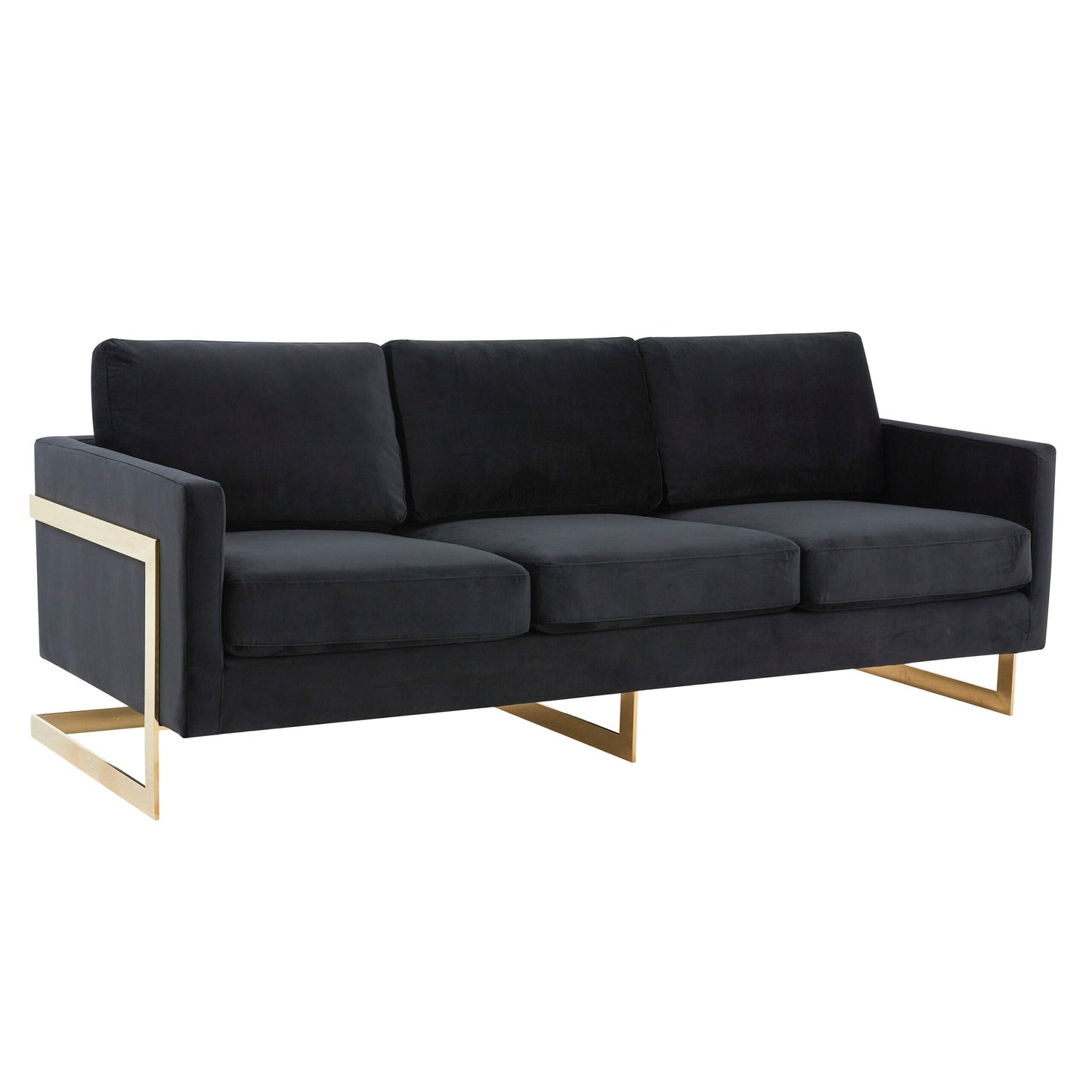 LeisureMod Lincoln Modern Upholstered Velvet Sofa with Gold Frame - 83