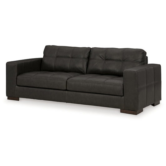 Lenie Sofa, Block Stitched Dark Gray Real and Faux Leather 96 Inch