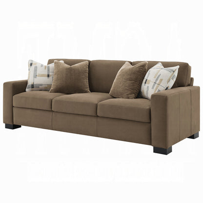 Lenu Modern Sofa w 4 Accent Pillows, Soft Brown Suede Fabric, 89 Inch