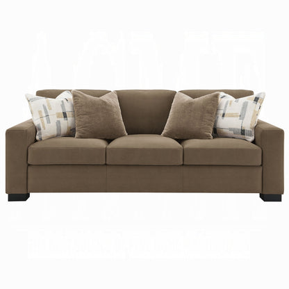 Lenu Modern Sofa w 4 Accent Pillows, Soft Brown Suede Fabric, 89 Inch