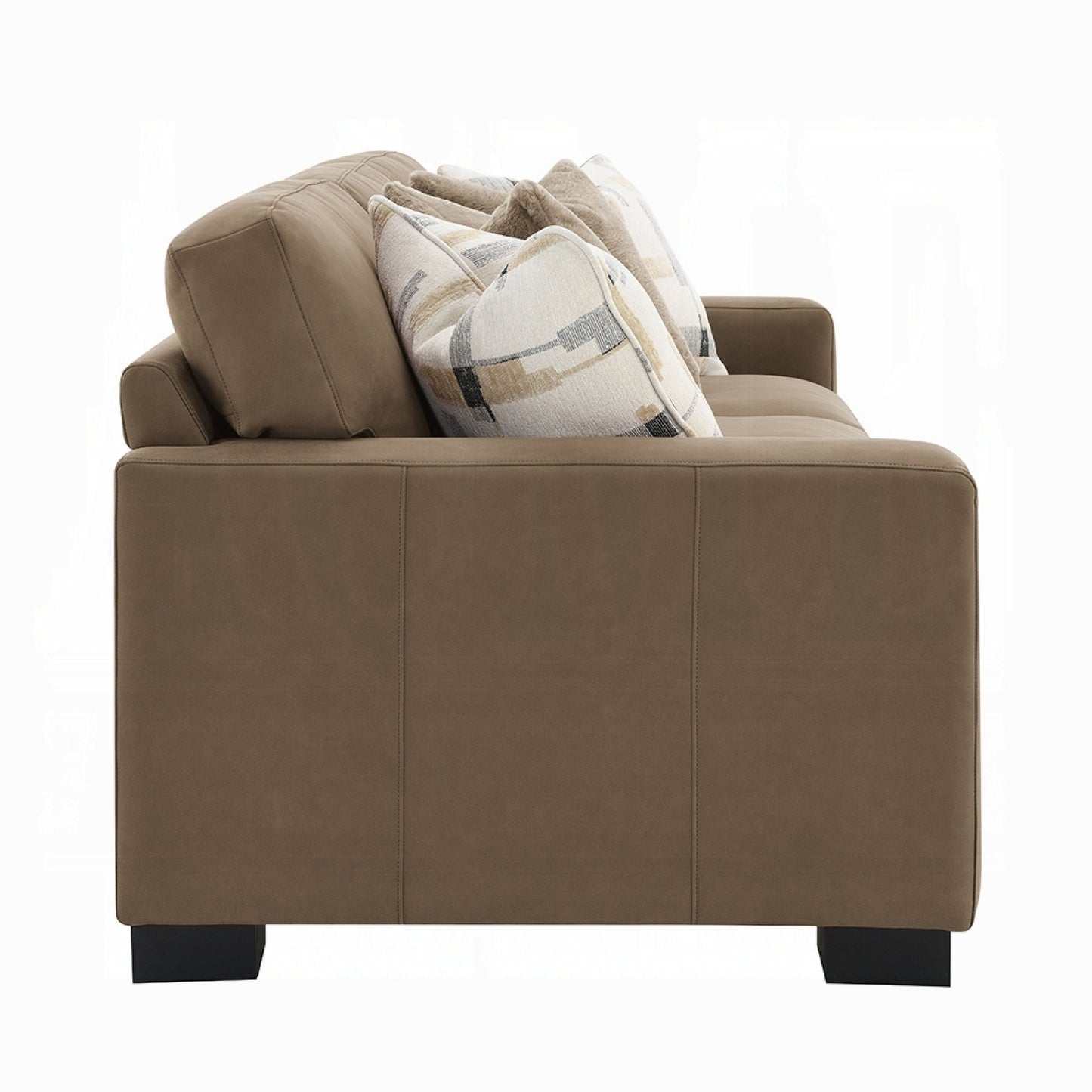 Lenu Modern Sofa w 4 Accent Pillows, Soft Brown Suede Fabric, 89 Inch