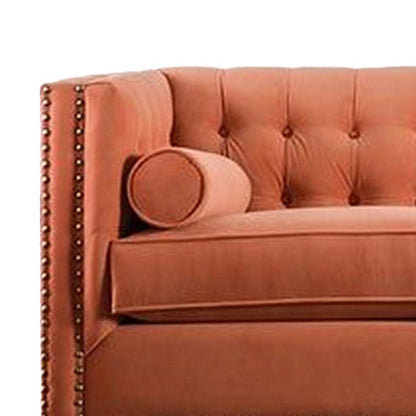 Leone Sofa, Tufted Orange, 2 Bolster Pillows, Nailhead Trim, 93 Inch