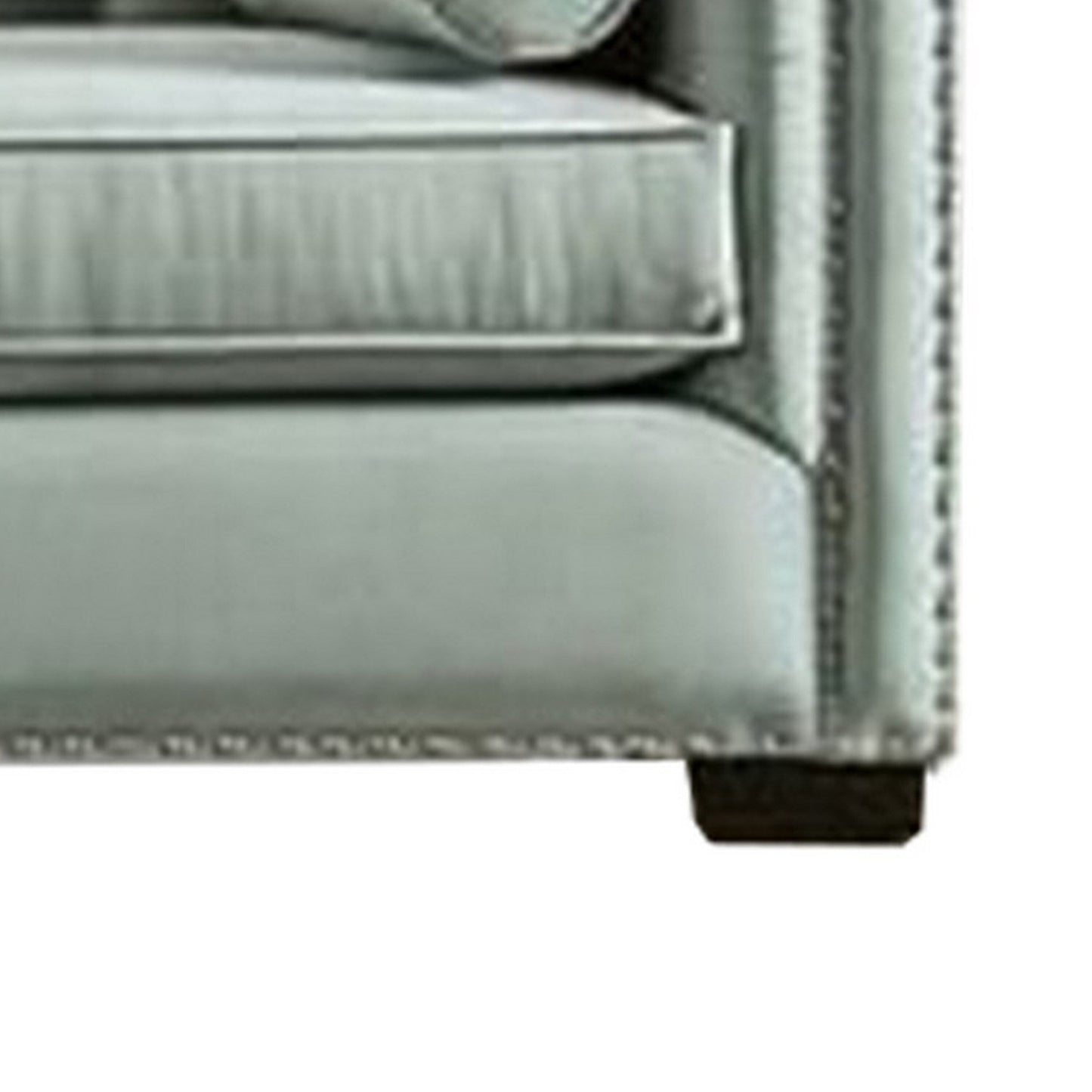Leone Sofa, Tufted Teal Blue, 2 Bolster Pillows, Nailhead, 93 Inch