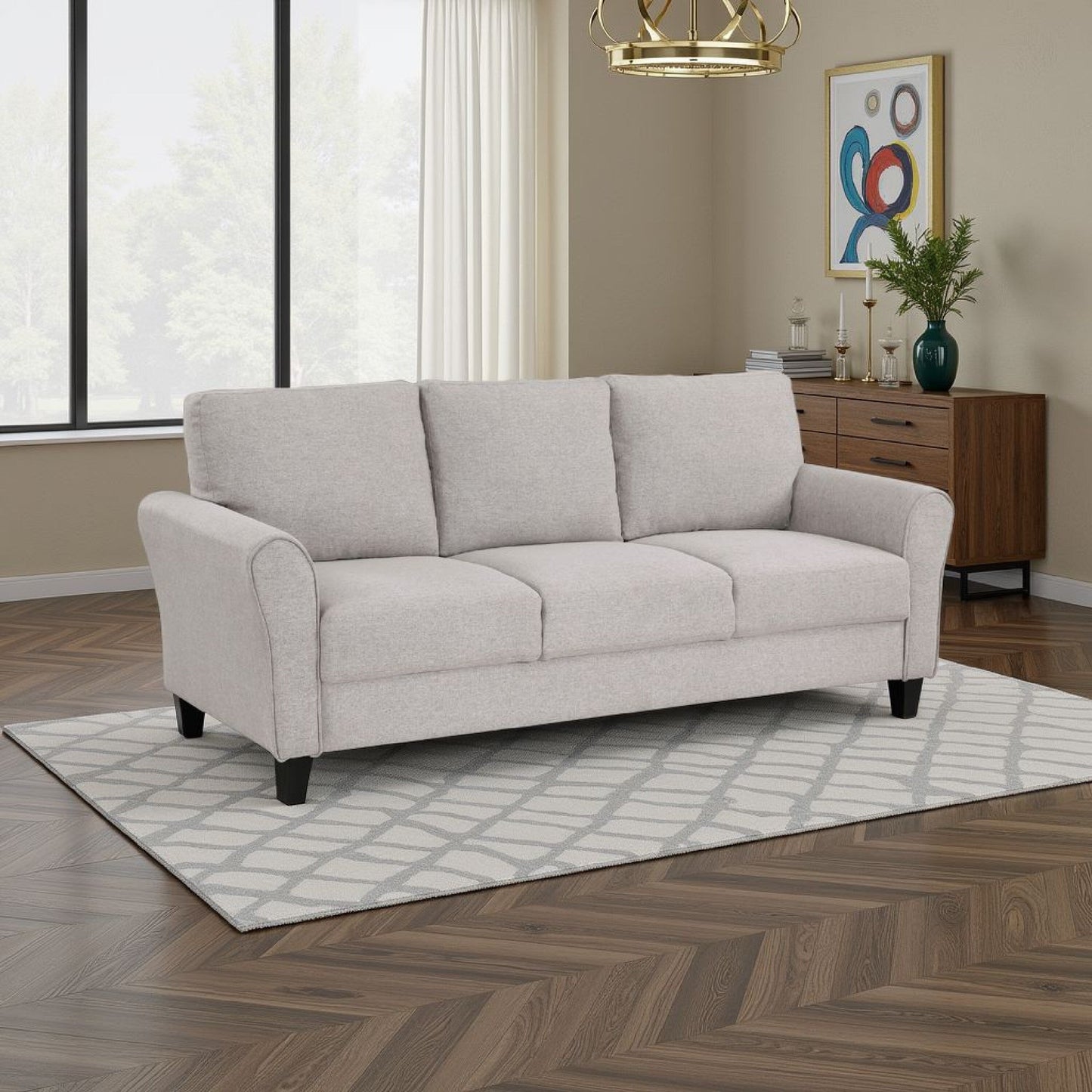 Leroi Sofa, 81 Inch, Gray Fabric and Round Flared Armrests