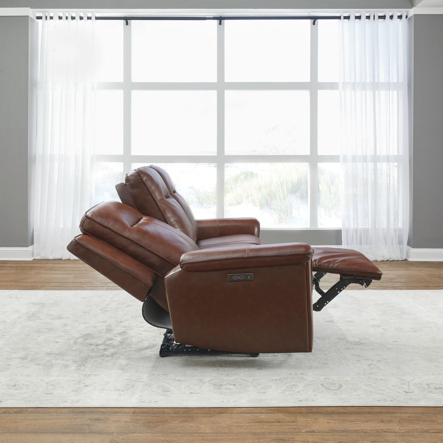 Liberty Furniture Avery Power Reclining Sofa Couch Cognac Leather - Width 88'' x Dept 39'' x Height 41''