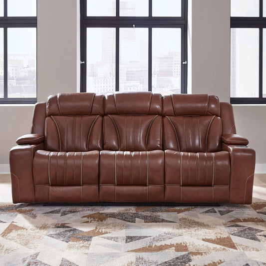 Liberty Furniture Caswell Power Sofa Chestnut Leather - Width 91 x Depthc40 x Height 42