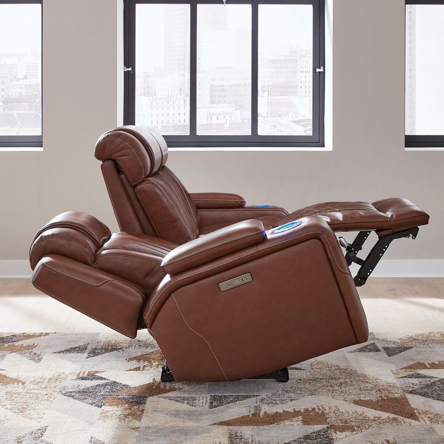Liberty Furniture Caswell Power Sofa Chestnut Leather - Width 91 x Depthc40 x Height 42