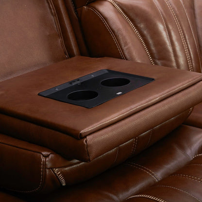 Liberty Furniture Caswell Power Sofa Chestnut Leather - Width 91 x Depthc40 x Height 42