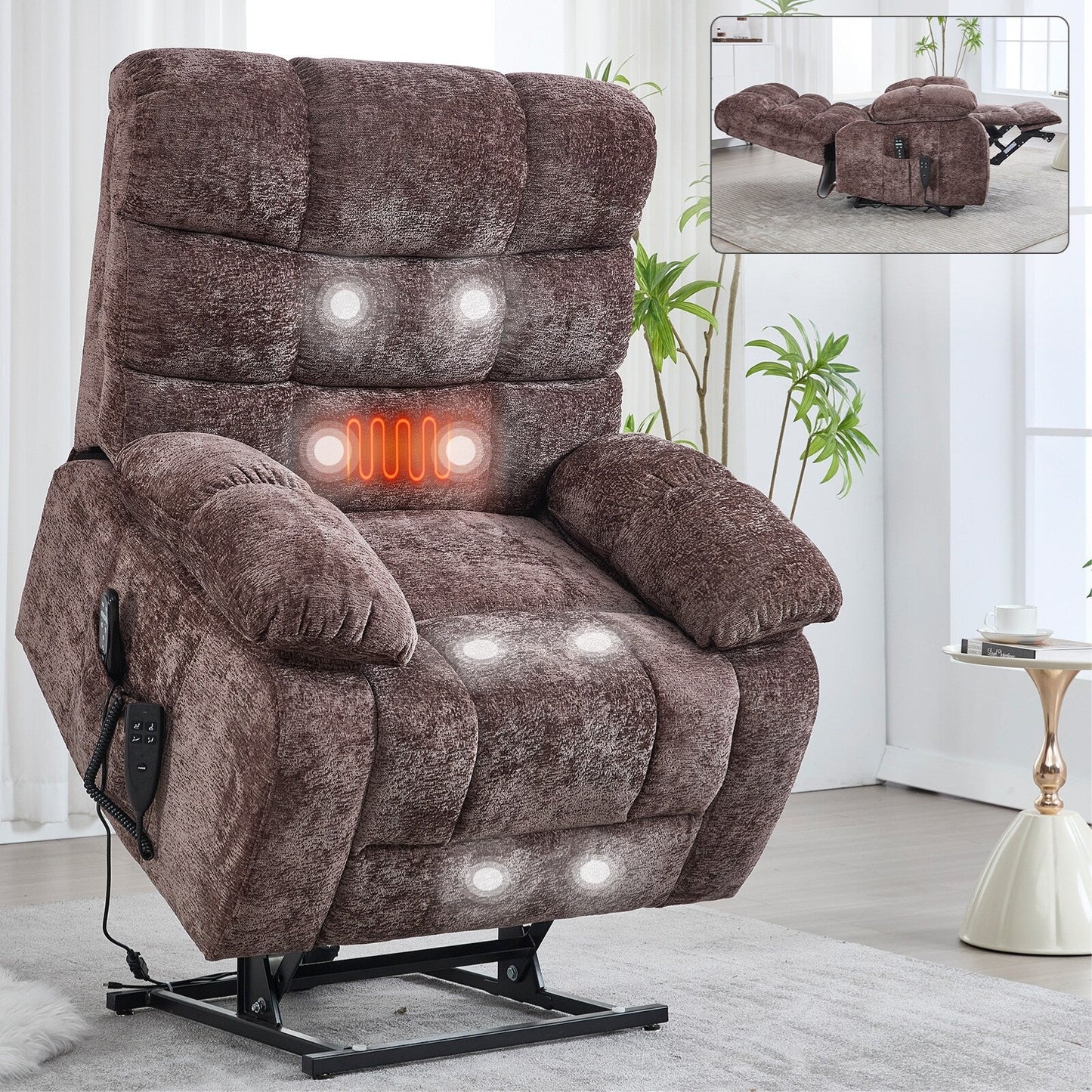 Lift Recliner Chair Heat Massage Dual Motor Infinite Position Up to 350 LBS Large Electric Power Lift Recliners