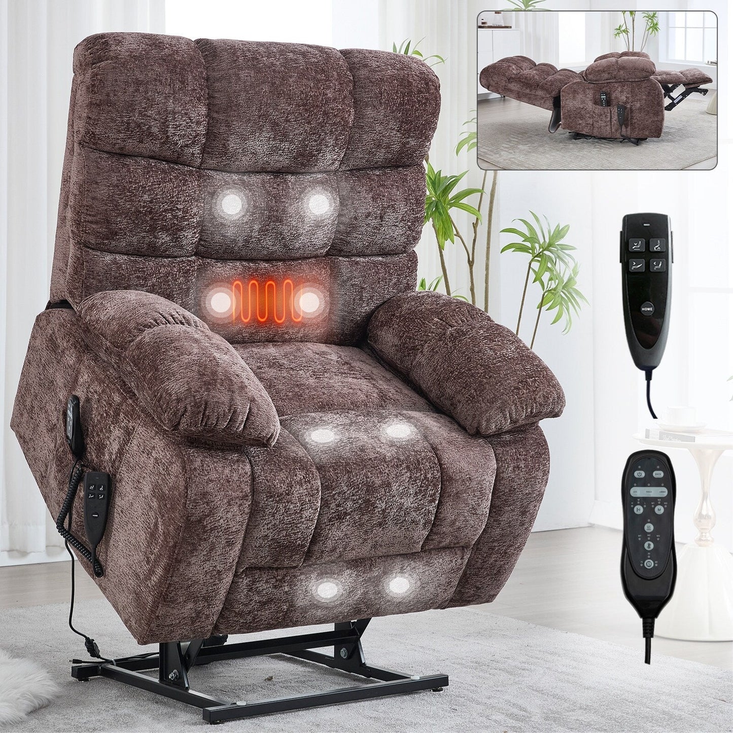Lift Recliner Chair Heat Massage Dual Motor Infinite Position Up to 350 LBS Large Electric Power Lift Recliners