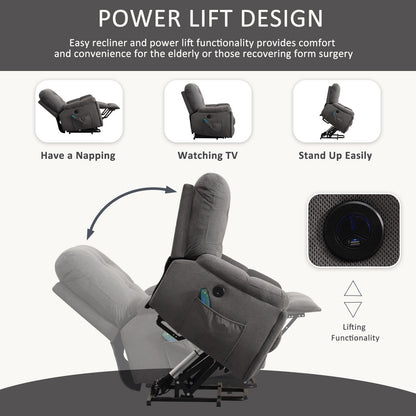 Lift Recliner with Vibration Massage, Heating, USB Port, Concealed Cup Holders, and Adjustable Recline