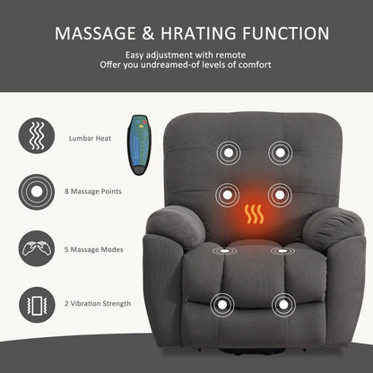Lift Recliner with Vibration Massage, Heating, USB Port, Concealed Cup Holders, and Adjustable Recline
