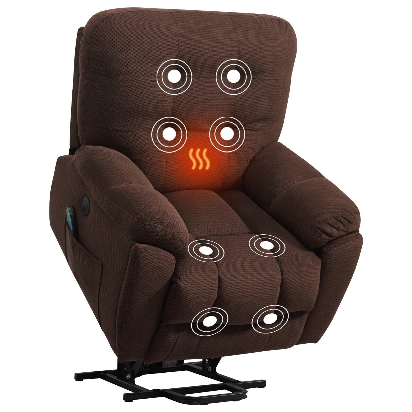 Lift Recliner with Vibration Massage, Heating, USB Port, Concealed Cup Holders, and Adjustable Recline