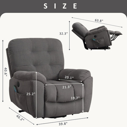 Lift Recliner with Vibration Massage, Heating, USB Port, Concealed Cup Holders, and Adjustable Recline