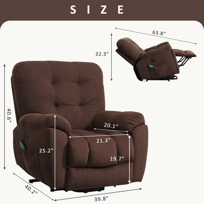 Lift Recliner with Vibration Massage, Heating, USB Port, Concealed Cup Holders, and Adjustable Recline