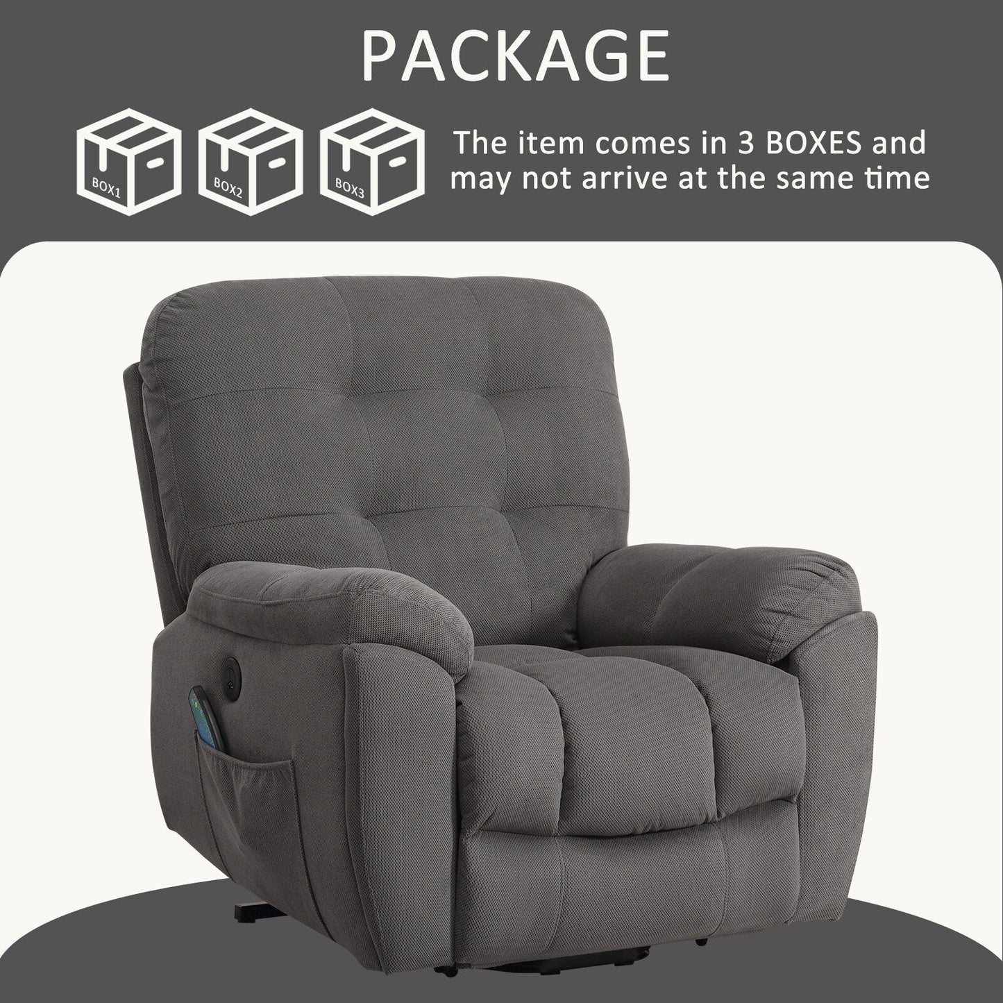 Lift Recliner with Vibration Massage, Heating, USB Port, Hidden Cup Holders, and Adjustable Recline Features