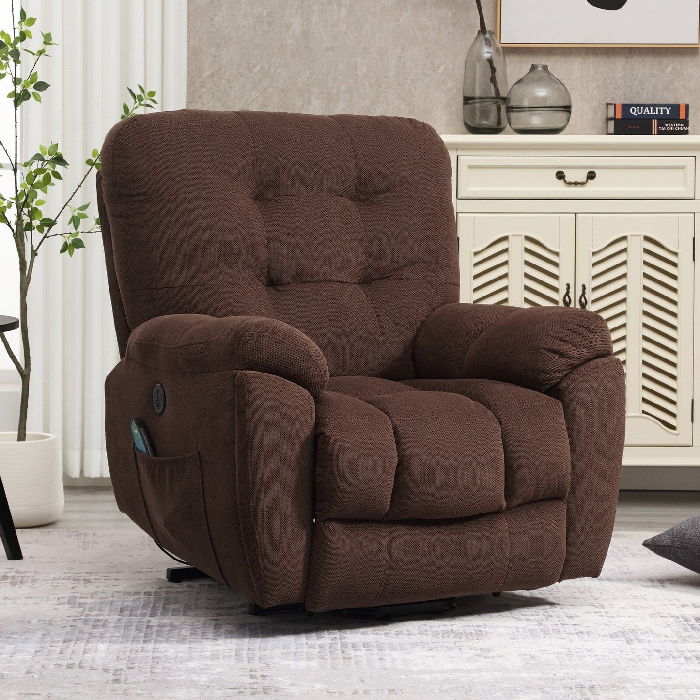 Lift Recliner with Vibration Massage, Heating, USB Port, Hidden Cup Holders, and Adjustable Recline Features