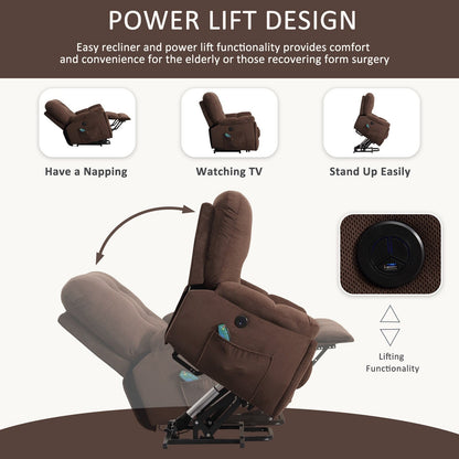 Lift Recliner with Vibration Massage, Heating, USB Port, Hidden Cup Holders, and Adjustable Recline Features