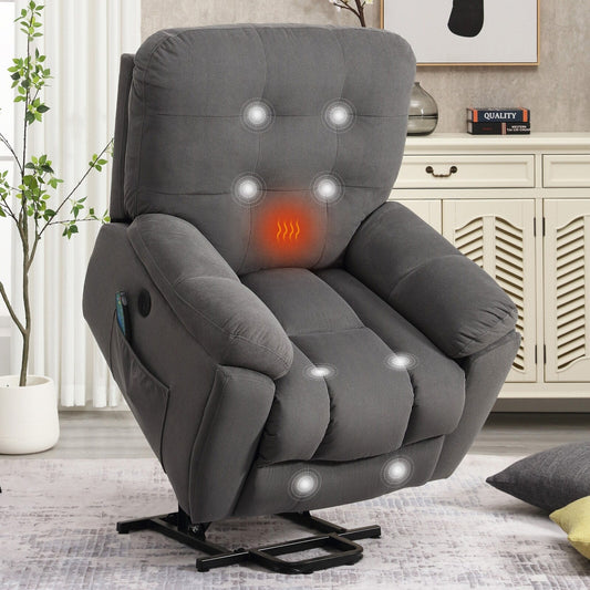 Lift Recliner with Vibration Massage, Heating, USB Port, Hidden Cup Holders, and Adjustable Recline Features