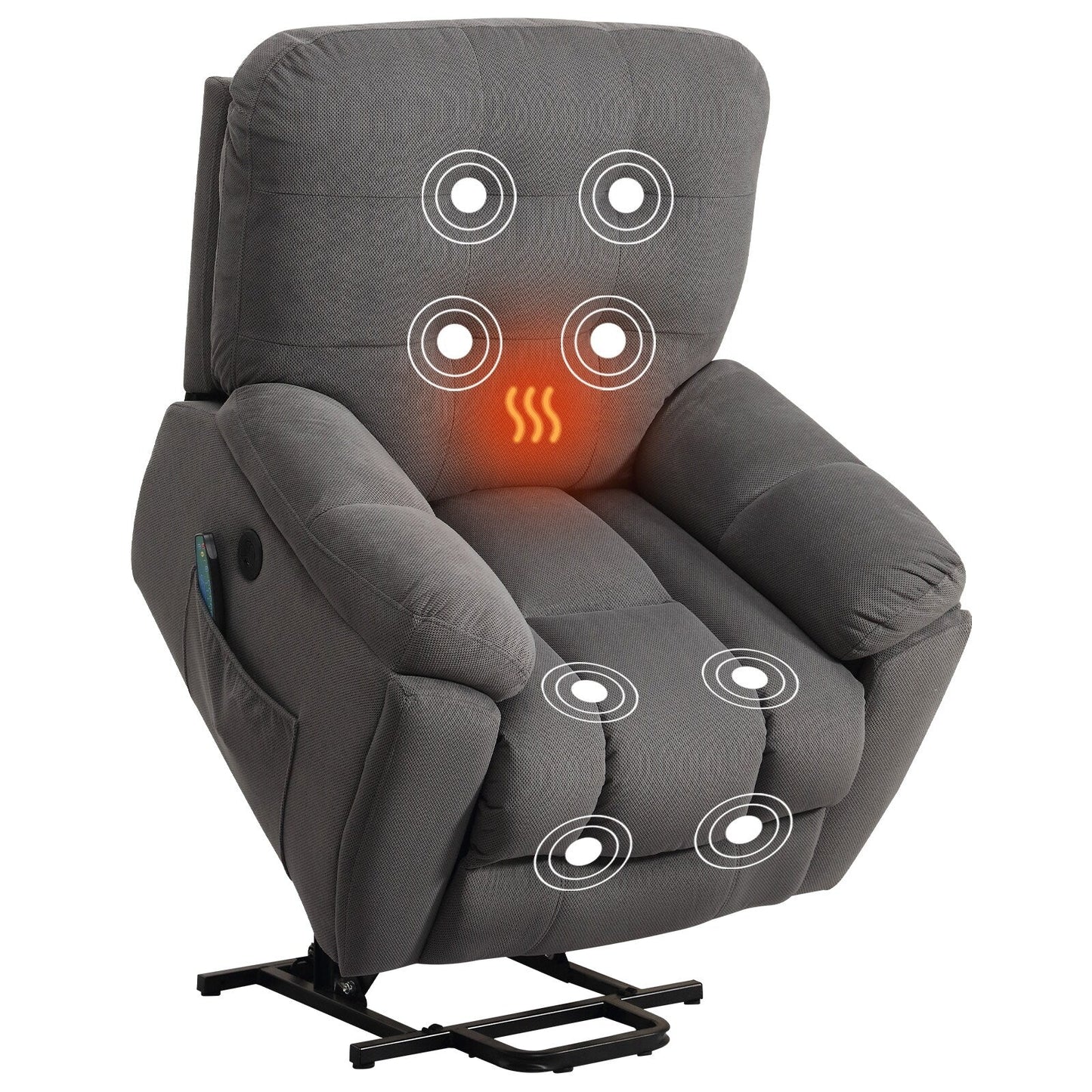 Lift Recliner with Vibration Massage, Heating, USB Port, Hidden Cup Holders, and Adjustable Recline Features