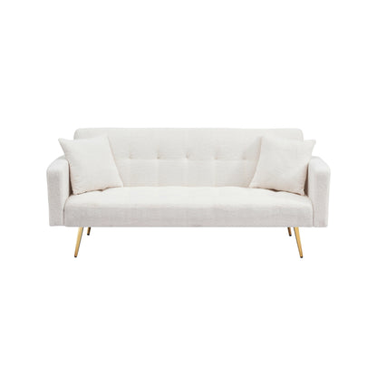 Light Beige 71.7 Teddy Fleece Convertible Loveseat Sofa Bed with Adjustable Backrest and 2 Pillows for Living Room