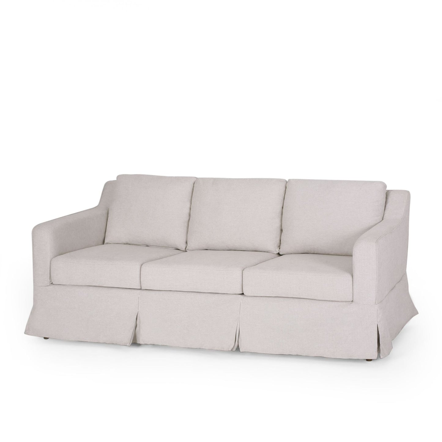 Light Beige 79 Striped Fabric 3-seater Recessed Arms Sofa with Skirt for Living Room