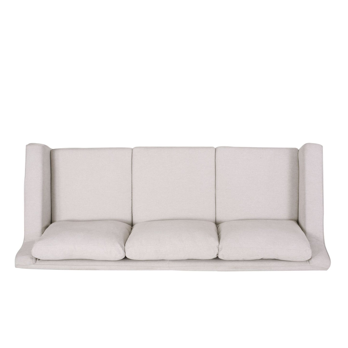 Light Beige 79 Striped Fabric 3-seater Recessed Arms Sofa with Skirt for Living Room