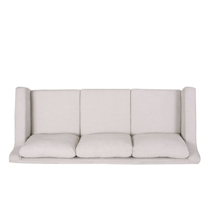 Light Beige 79 Striped Fabric 3-seater Recessed Arms Sofa with Skirt for Living Room