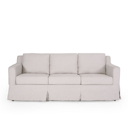 Light Beige 79 Striped Fabric 3-seater Recessed Arms Sofa with Skirt for Living Room