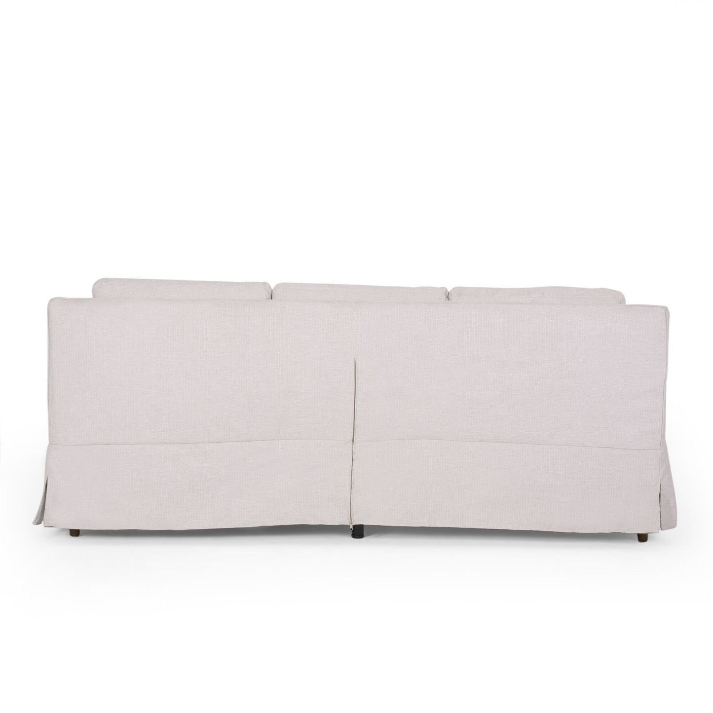 Light Beige 79 Striped Fabric 3-seater Recessed Arms Sofa with Skirt for Living Room