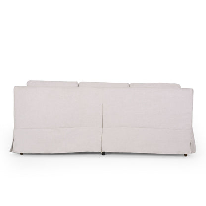 Light Beige 79 Striped Fabric 3-seater Recessed Arms Sofa with Skirt for Living Room
