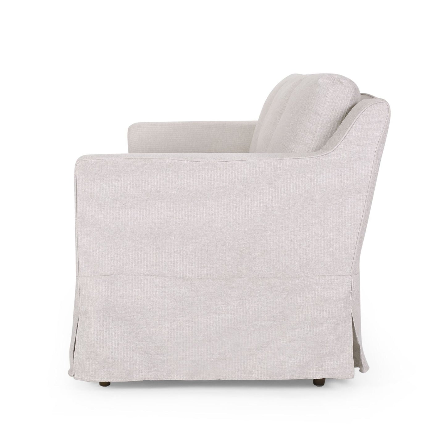 Light Beige 79 Striped Fabric 3-seater Recessed Arms Sofa with Skirt for Living Room