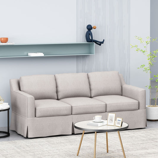 Light Beige Striped Fabric 3-seater Sofa with Recessed Arms